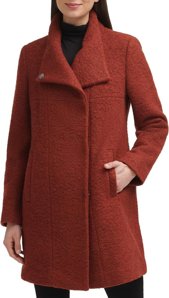 Kenneth Cole Women's Button 3/4 Length Boucle Wool Peacoat