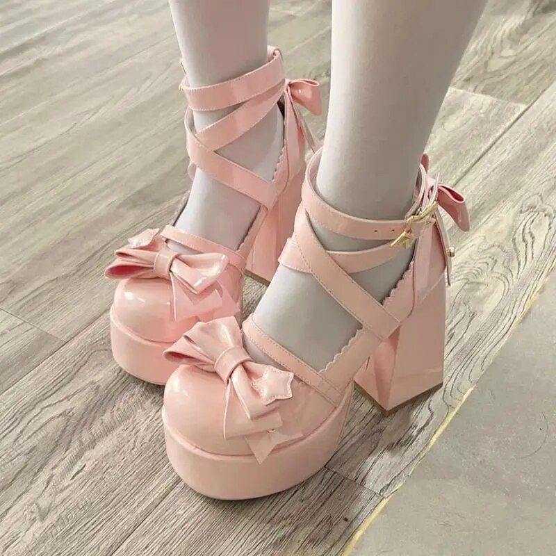 Sweet Vintage Mary Janes Shoes Women Star Buckle Lolita Kawaii Platform Shoes Female Bow-knot Cute Designer Shoes 2023 Summer