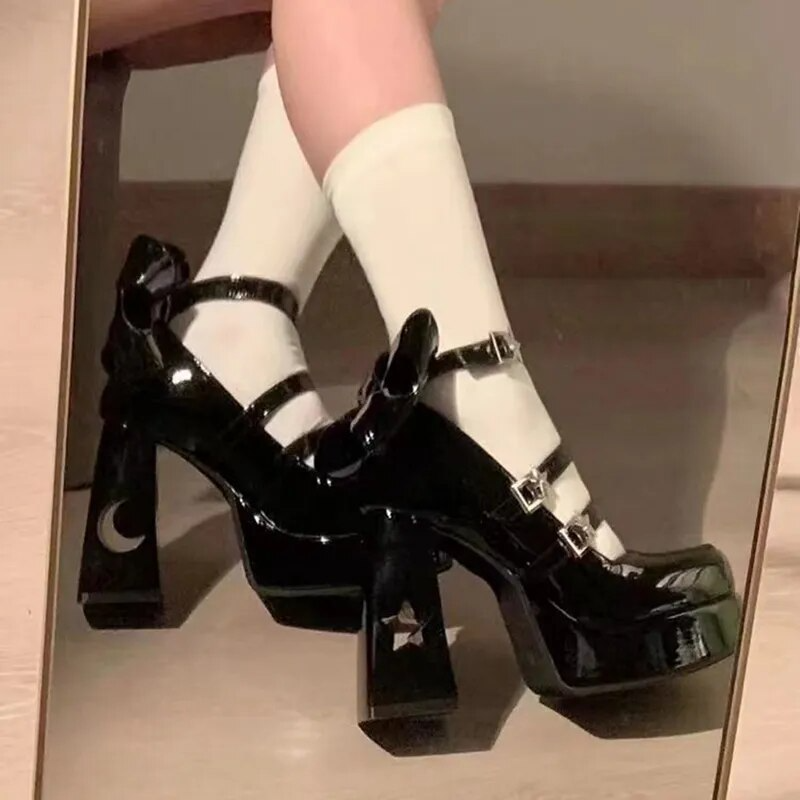 Y2k Chunky Platform High Heels Pumps Women 2023 Spring Punk Thick Heel Mary Jane Lolita Shoes Woman Patent Leather Cosplay Shoes