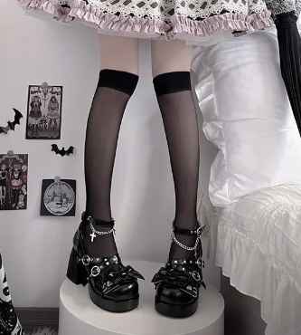 WTEMPO High Heel Punk Gothic Black White Lolita Shoes Women Autumn Chunky Platform High Heels Pumps Woman Bowknot Y2K Shoes
