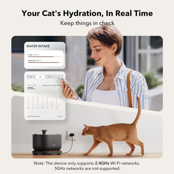 PETLIBRO App Monitoring Cat Pet Water Fountain with Wireless Pump, 2.5L/84oz Dockstream Pet Water Fountain for Cats Inside, Automatic Cat Water Dispenser with 2.4GHz Wi-Fi, App Control - Image 3